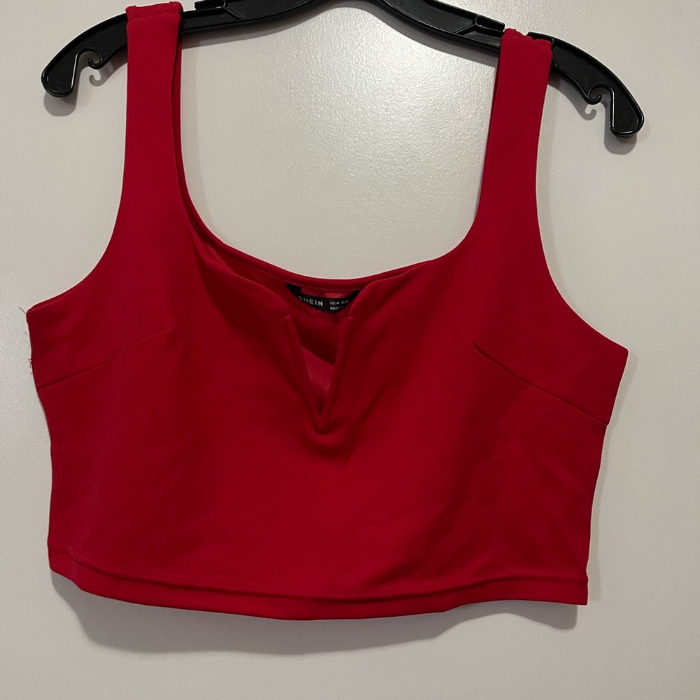 Red cropped top v neck